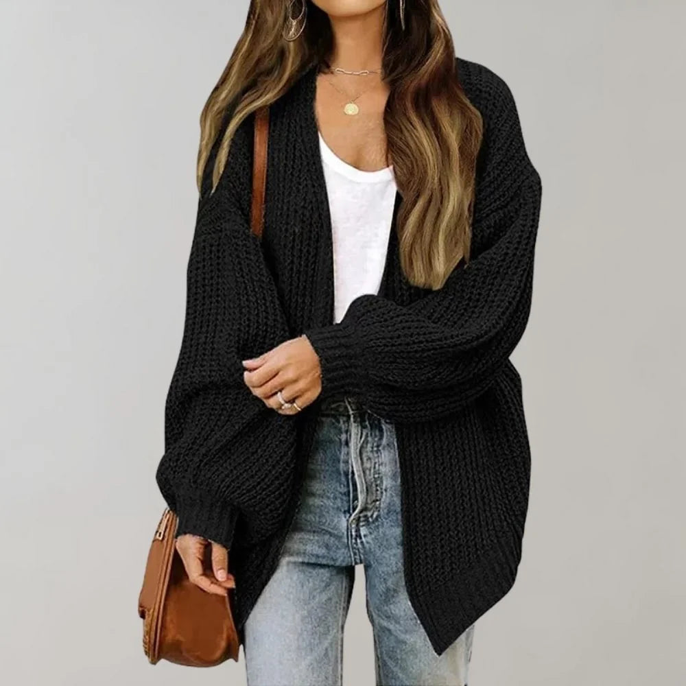 Relaxed Open-Front Cardigan – Black