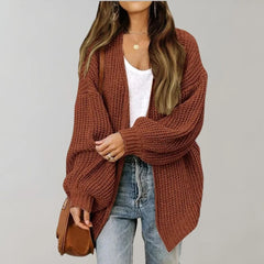 Relaxed Open-Front Cardigan – Rust