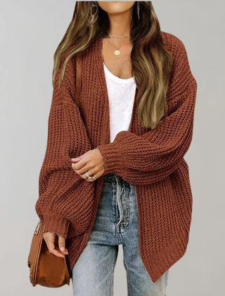 Relaxed Open-Front Cardigan – Rust