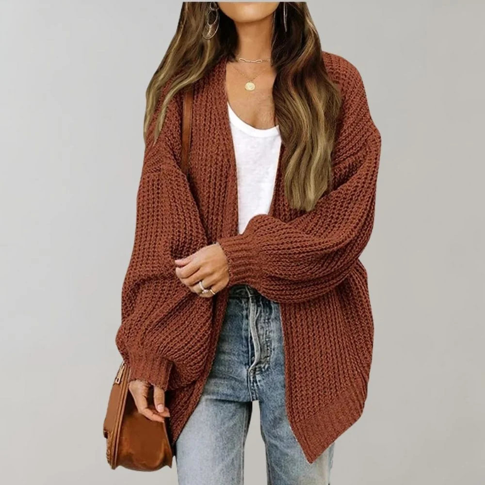 Relaxed Open-Front Cardigan – Rust