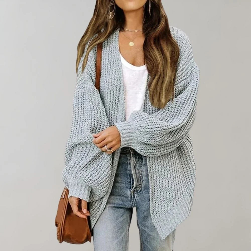 Relaxed Open-Front Cardigan – Grey