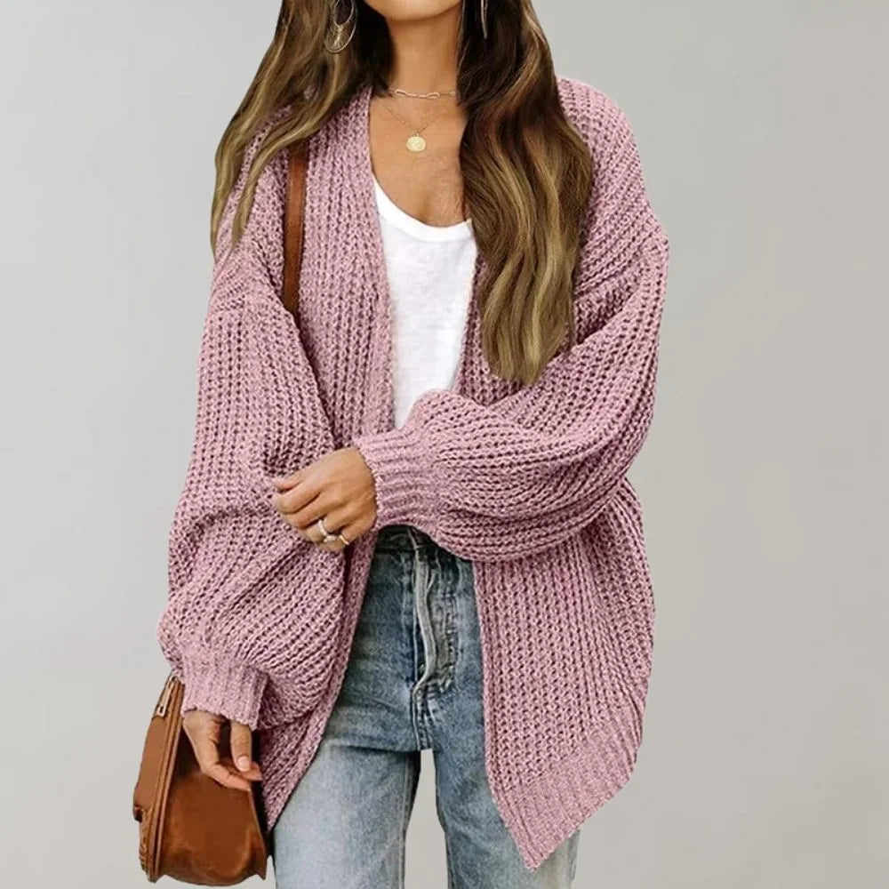Relaxed Open-Front Cardigan – Pink