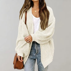 Relaxed Open-Front Cardigan – White
