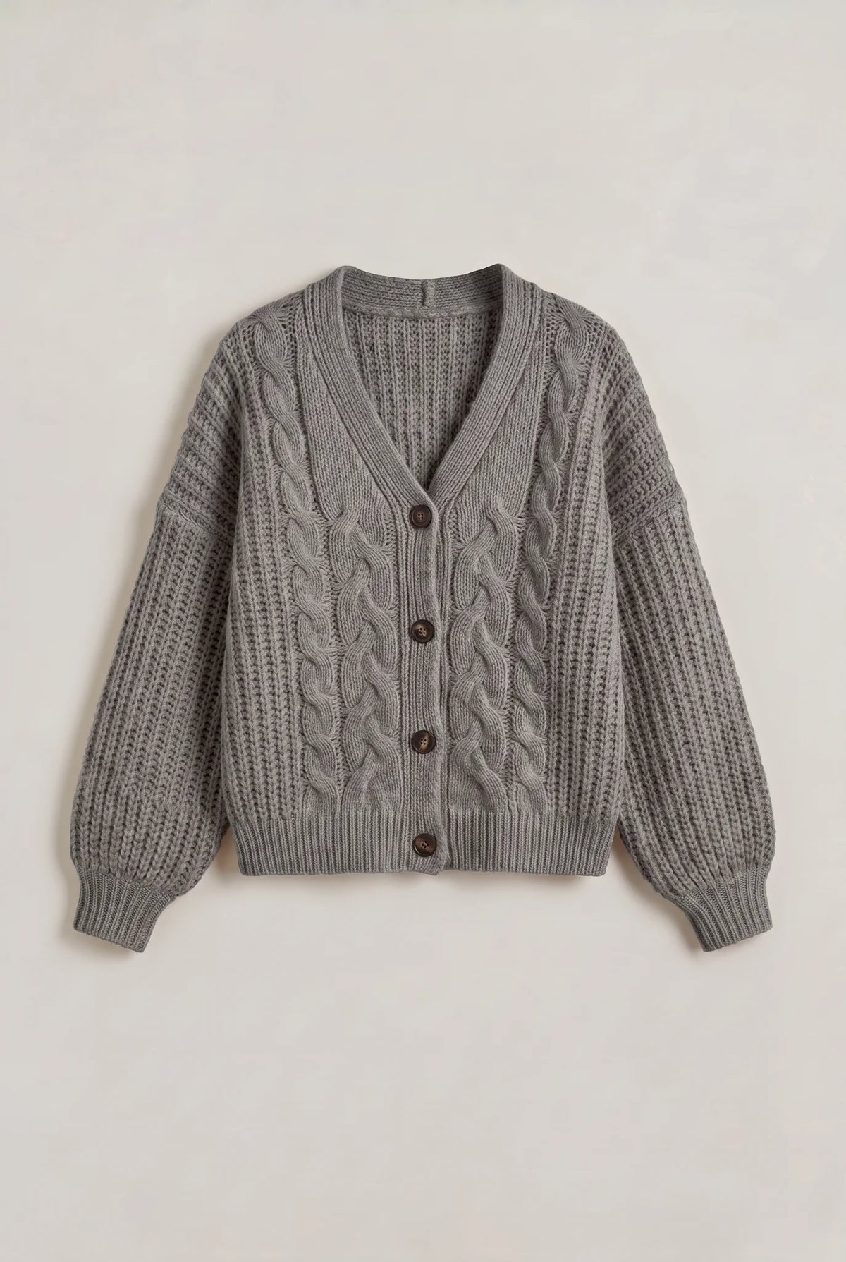 Chunky Knit Button Cardigan – Grey