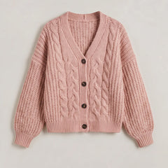 Chunky Knit Button Cardigan – Pink