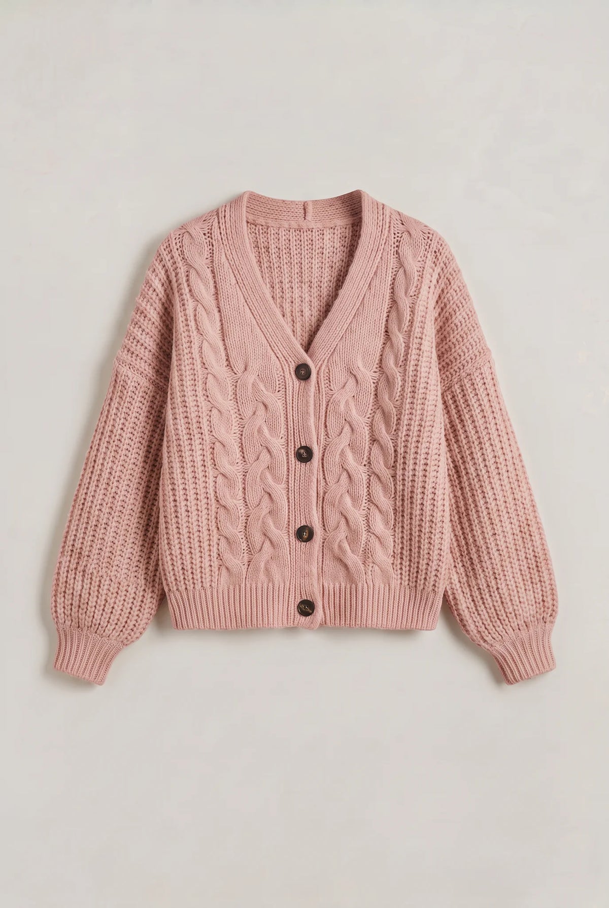 Chunky Knit Button Cardigan – Pink