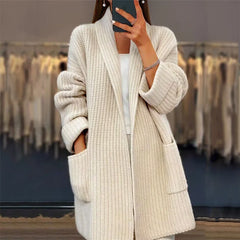 Shawl Collar Pocket Cardigan – Beige