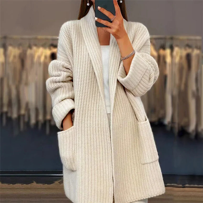 Shawl Collar Pocket Cardigan – Beige