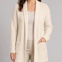 Shawl Collar Ribbed Cardigan – Beige