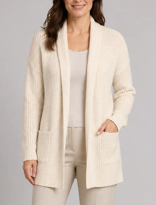 Shawl Collar Ribbed Cardigan – Beige