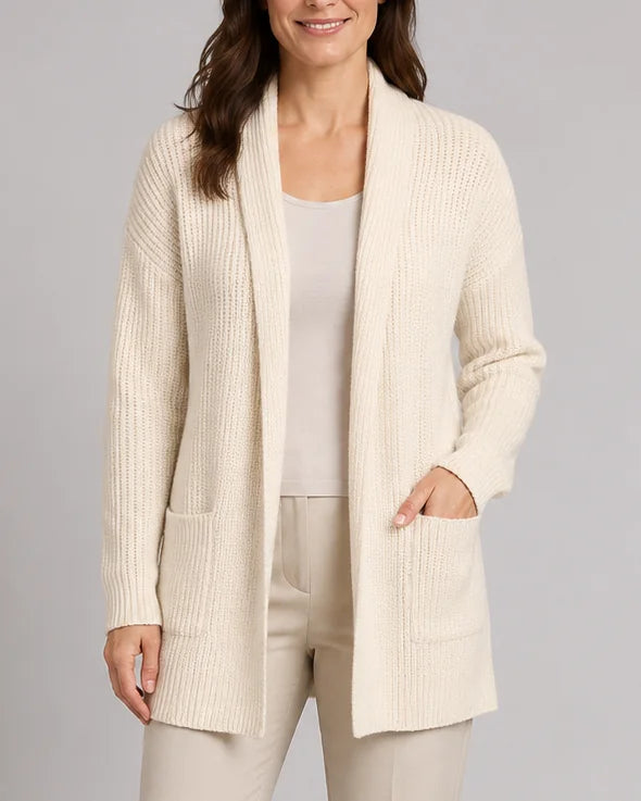 Shawl Collar Ribbed Cardigan – Beige