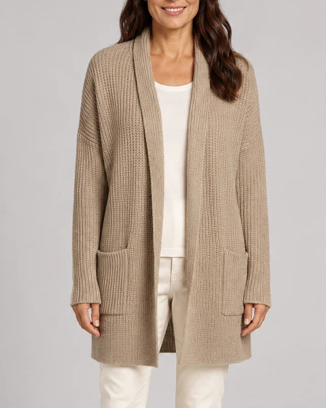 Shawl Collar Ribbed Cardigan – Camel