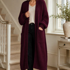 Longline Chunky Knit Cardigan – Burgundy