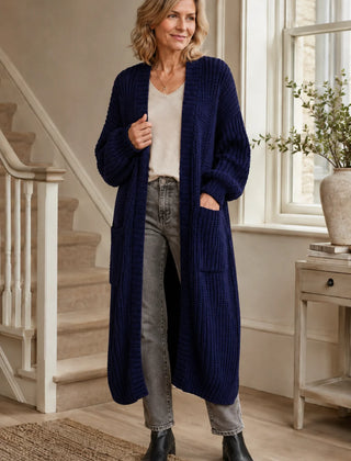 Longline Chunky Knit Cardigan – Black