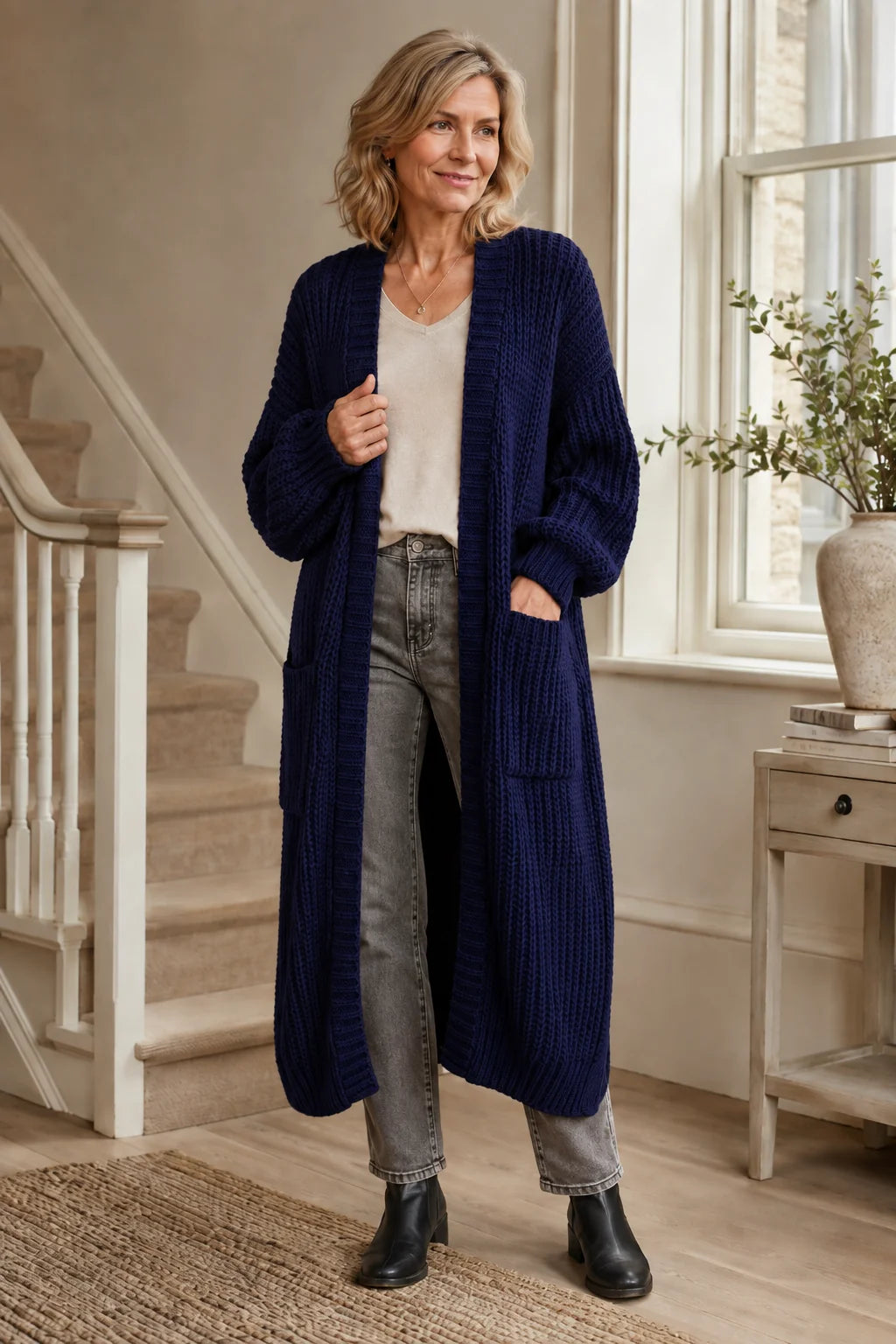 Longline Chunky Knit Cardigan – Black