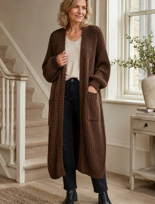 Longline Chunky Knit Cardigan – Brown