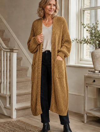Longline Chunky Knit Cardigan – Khaki