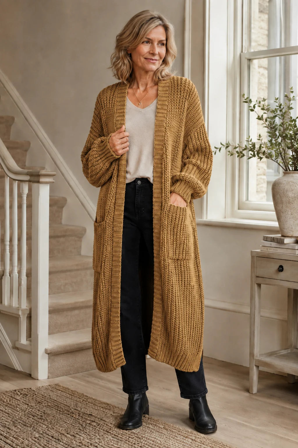 Longline Chunky Knit Cardigan – Khaki