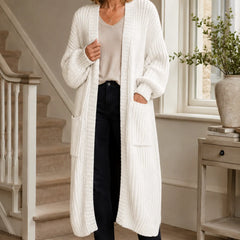 Longline Chunky Knit Cardigan – White