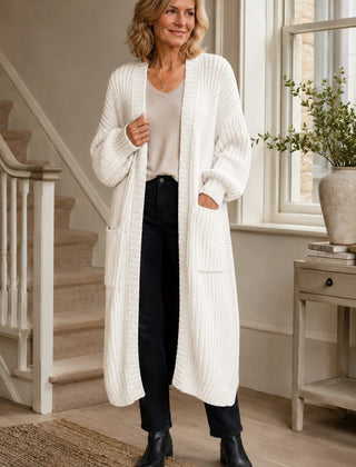 Longline Chunky Knit Cardigan – White