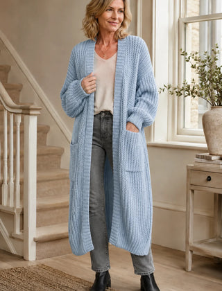 Longline Chunky Knit Cardigan – Light Blue
