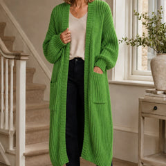 Longline Chunky Knit Cardigan – Green