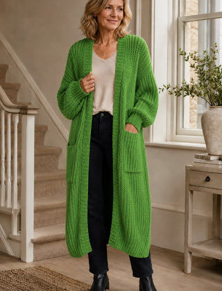 Longline Chunky Knit Cardigan – Green