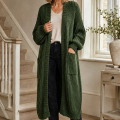 Longline Chunky Knit Cardigan – Army green