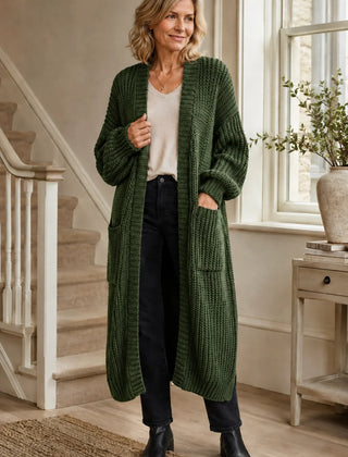 Longline Chunky Knit Cardigan – Army green