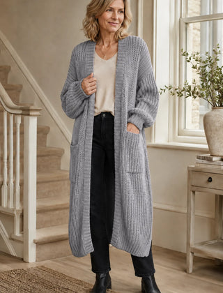 Longline Chunky Knit Cardigan – Light gray