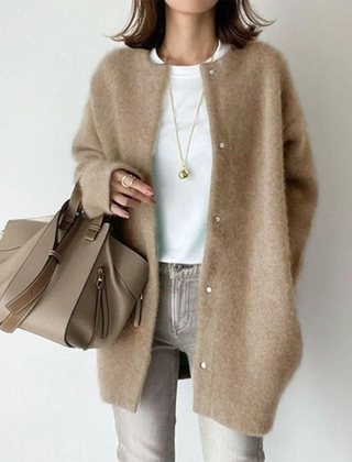 Longline Button Cardigan – Khaki