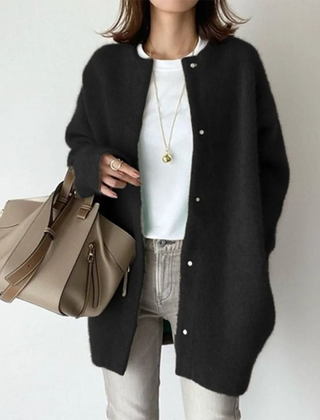 Longline Button Cardigan – Black