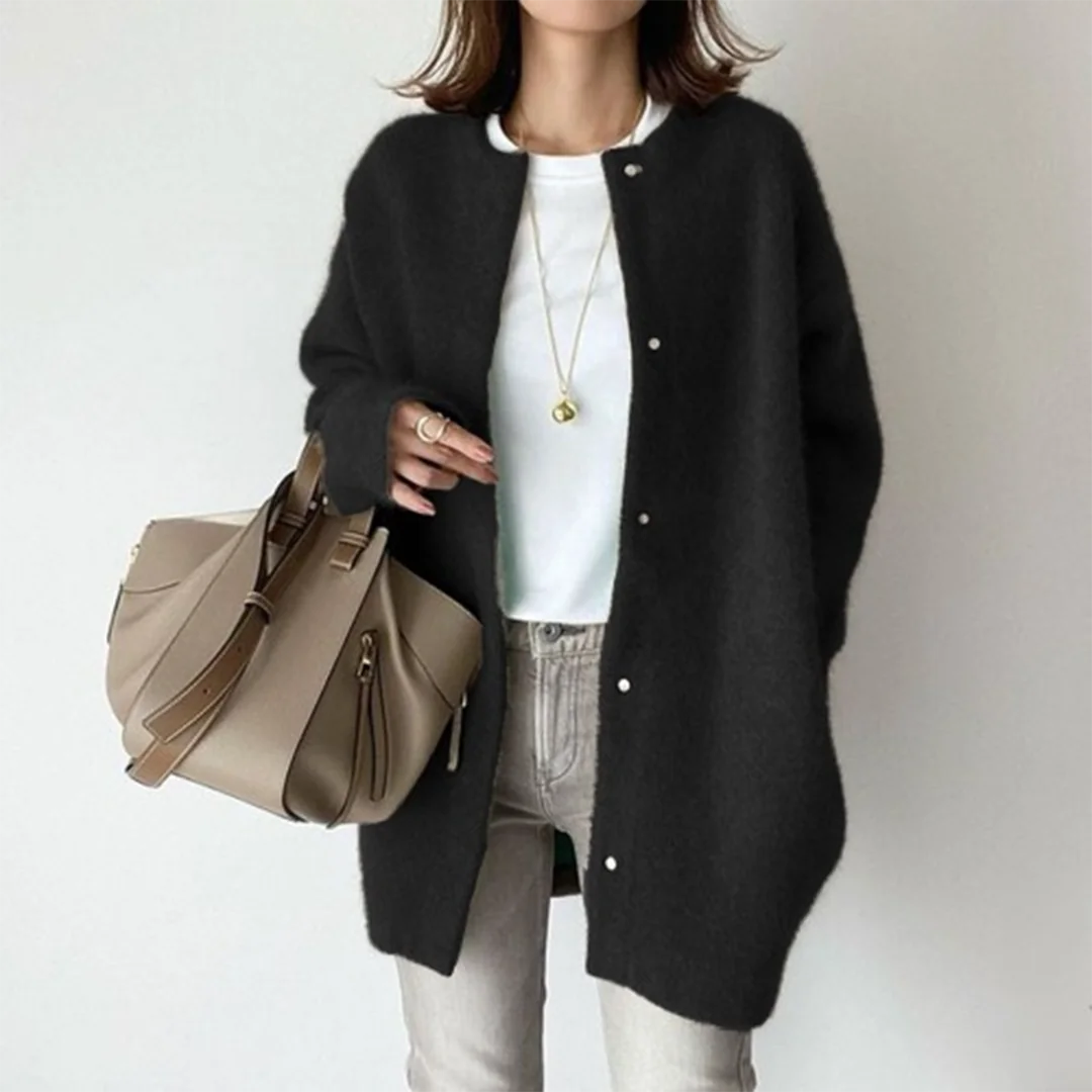 Longline Button Cardigan – Black