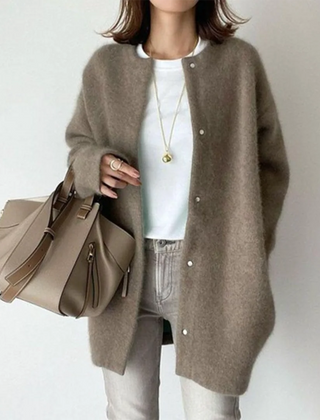 Longline Button Cardigan – Brown