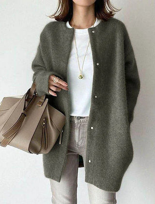 Longline Button Cardigan – Olive Green