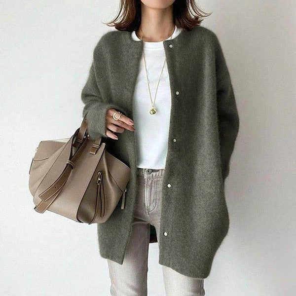 Longline Button Cardigan – Olive Green