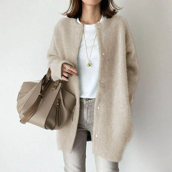 Longline Button Cardigan – Beige