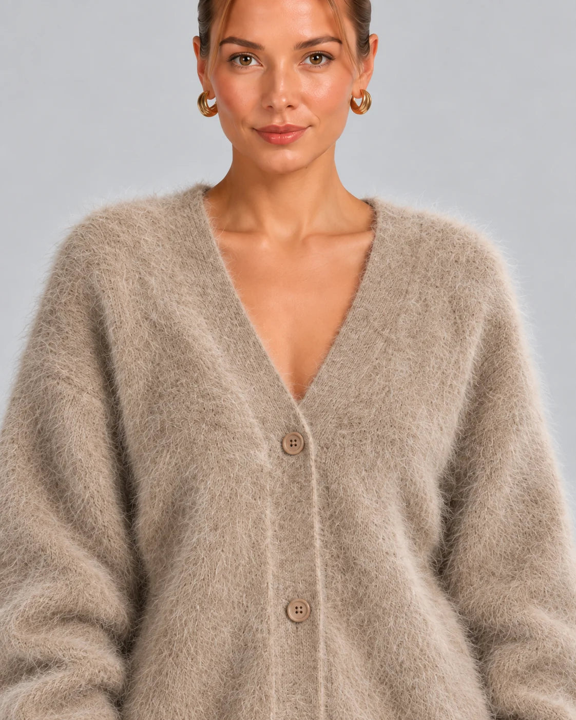 Fluffy Oversized V-Neck Cardigan