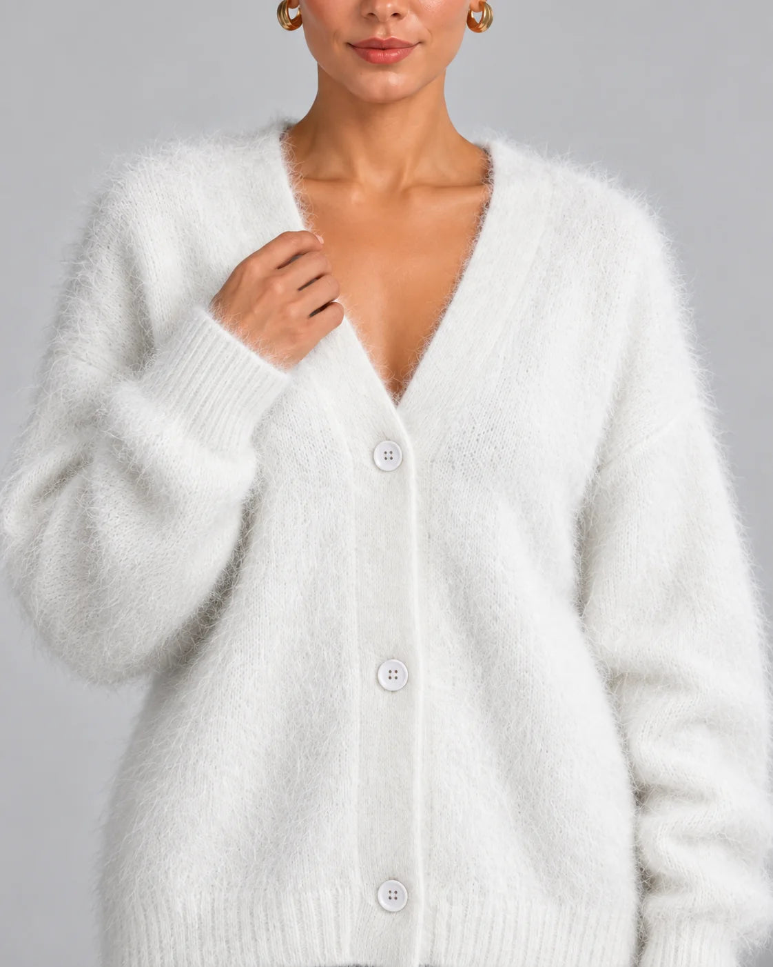 Fluffy Oversized V-Neck Cardigan