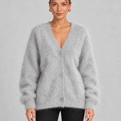 Fluffy Oversized V-Neck Cardigan – Grey
