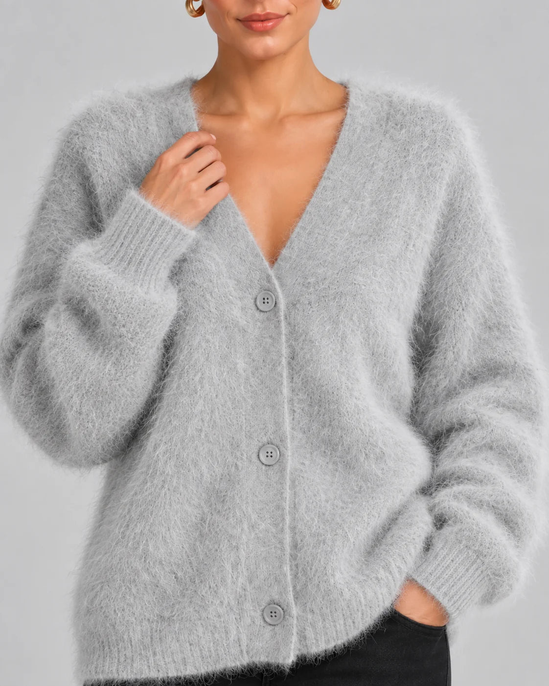 Fluffy Oversized V-Neck Cardigan