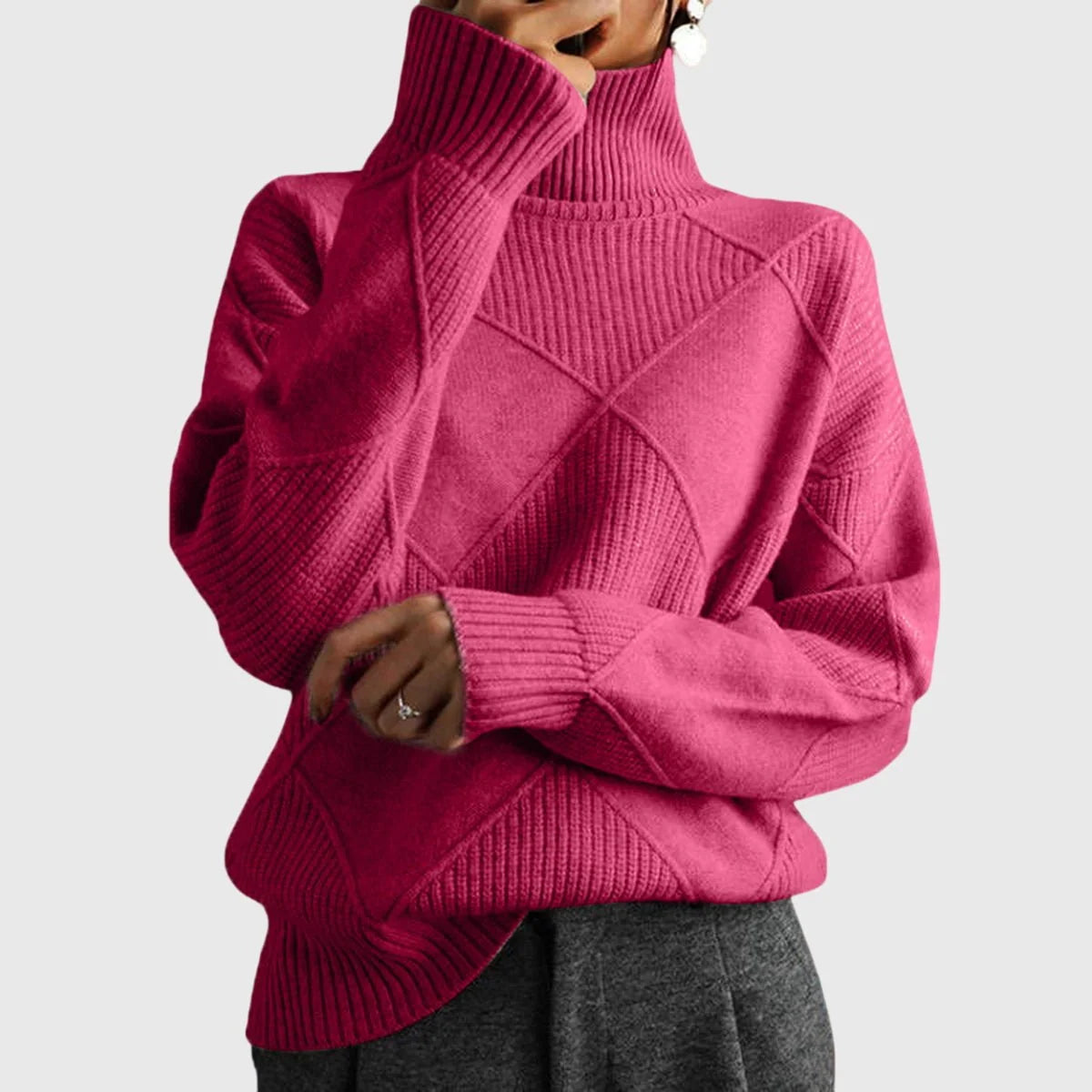 Chunky Oversized Roll Neck Jumper – Rose