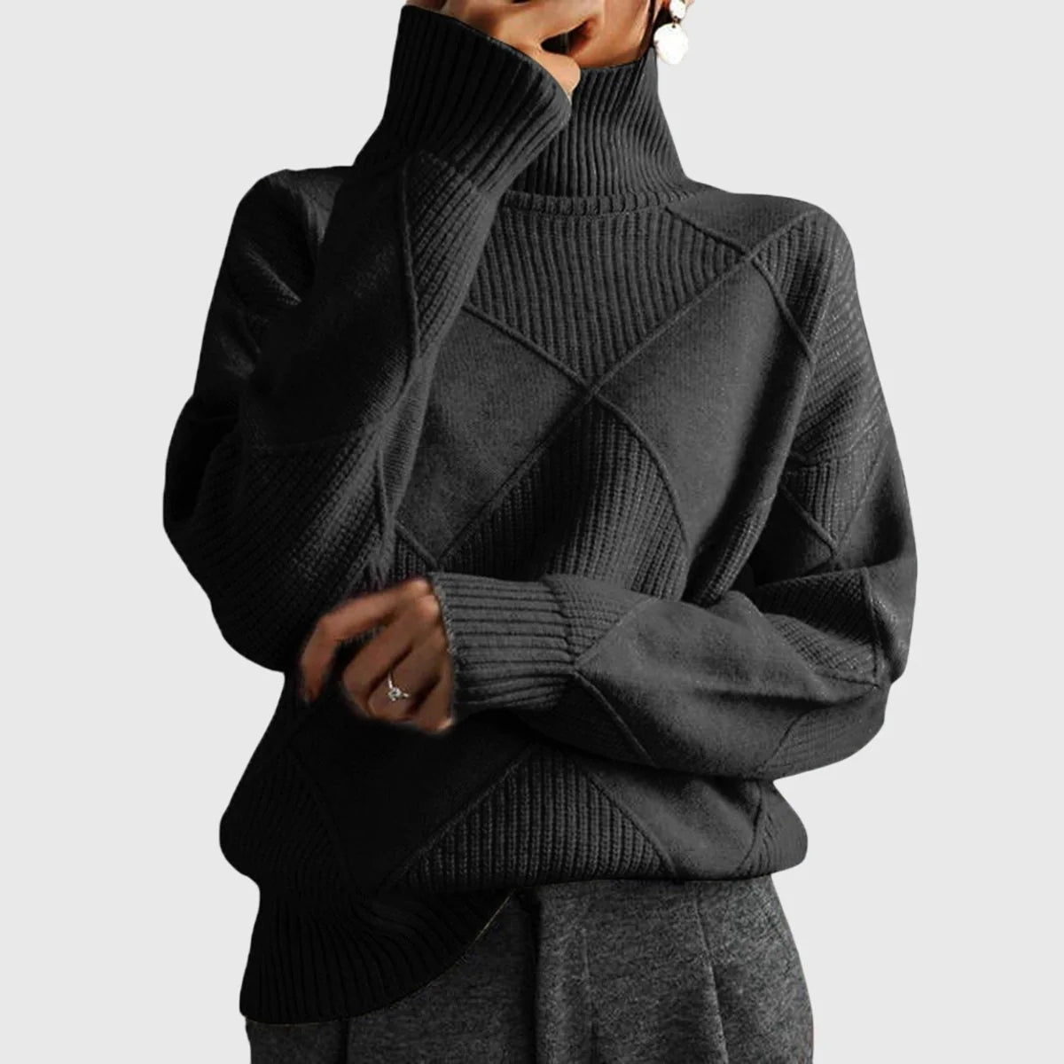Chunky Oversized Roll Neck Jumper – Black
