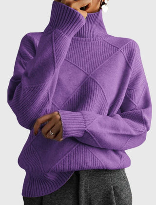 Chunky Oversized Roll Neck Jumper – Violet