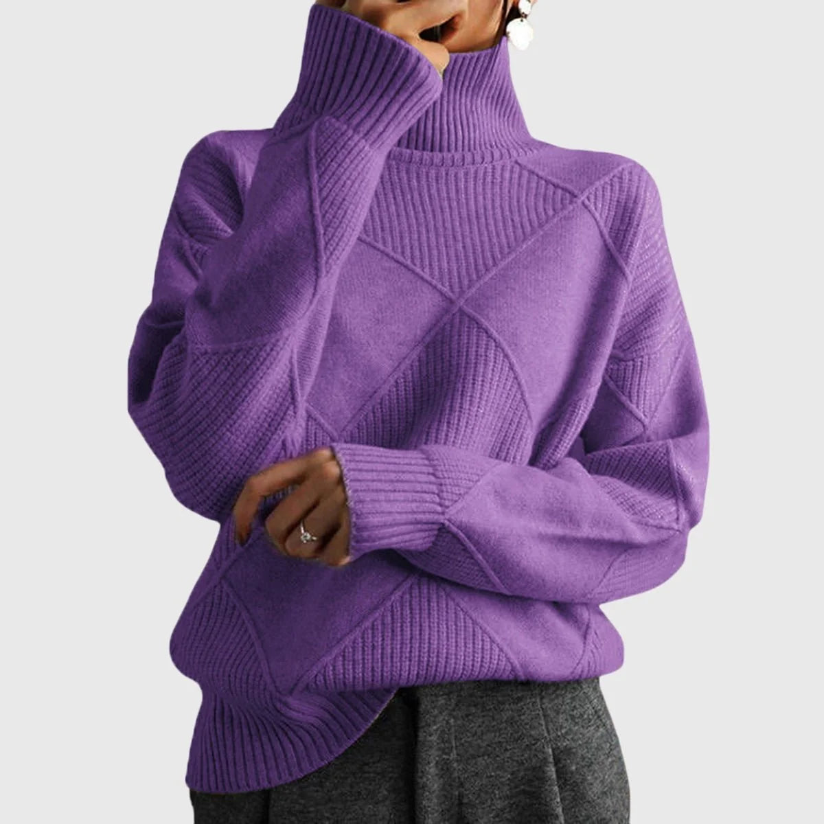 Chunky Oversized Roll Neck Jumper – Violet