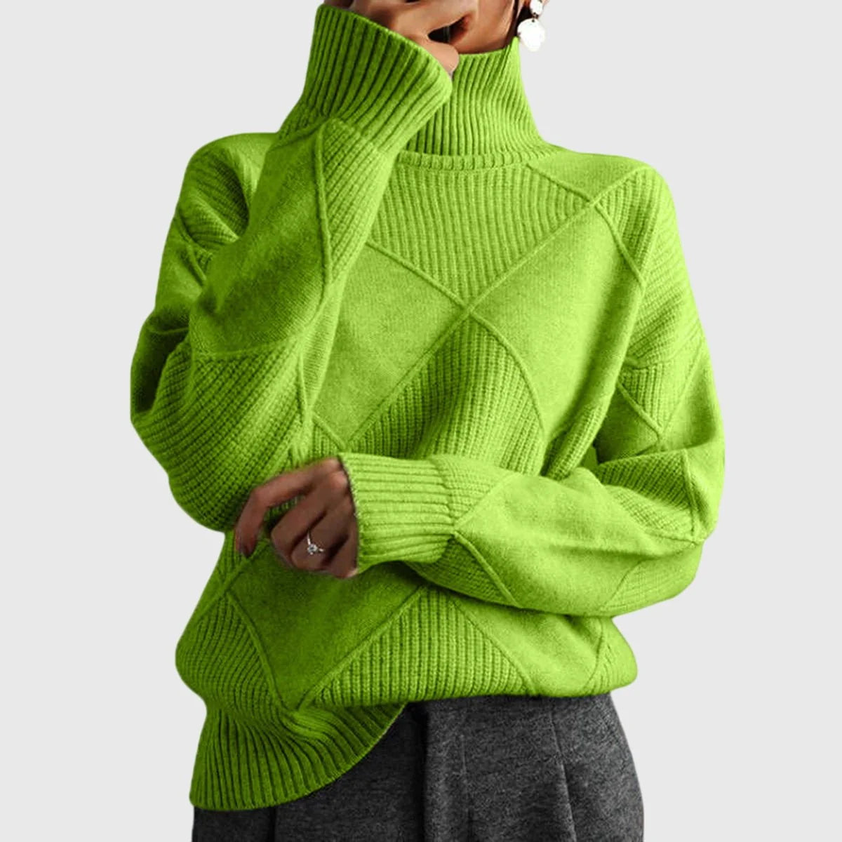 Chunky Oversized Roll Neck Jumper – Green