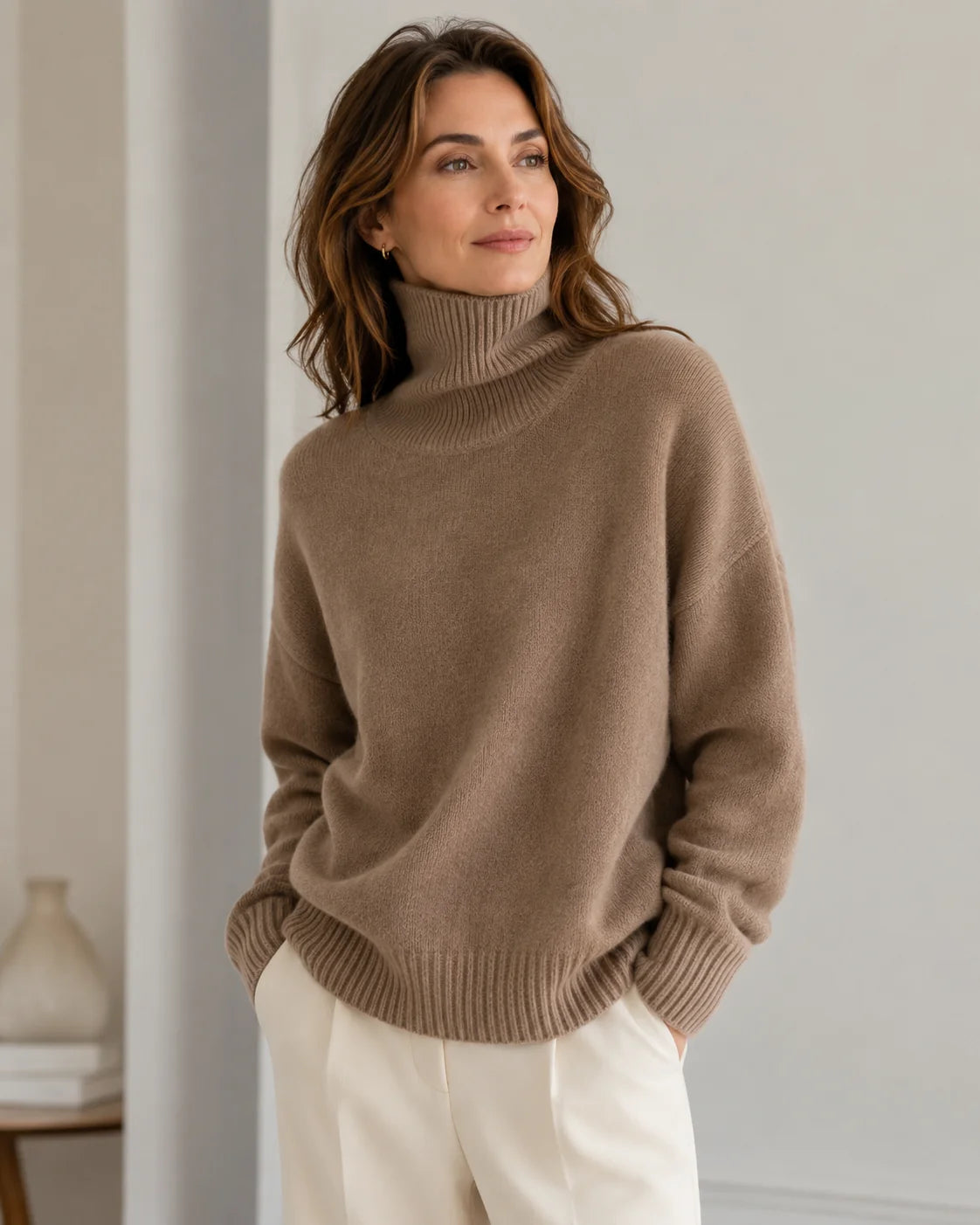 Funnel Neck Knit Jumper – Coffee