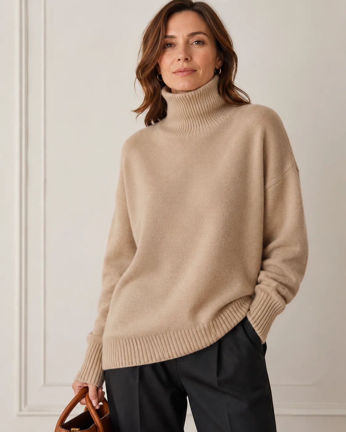 Funnel Neck Knit Jumper – Camel