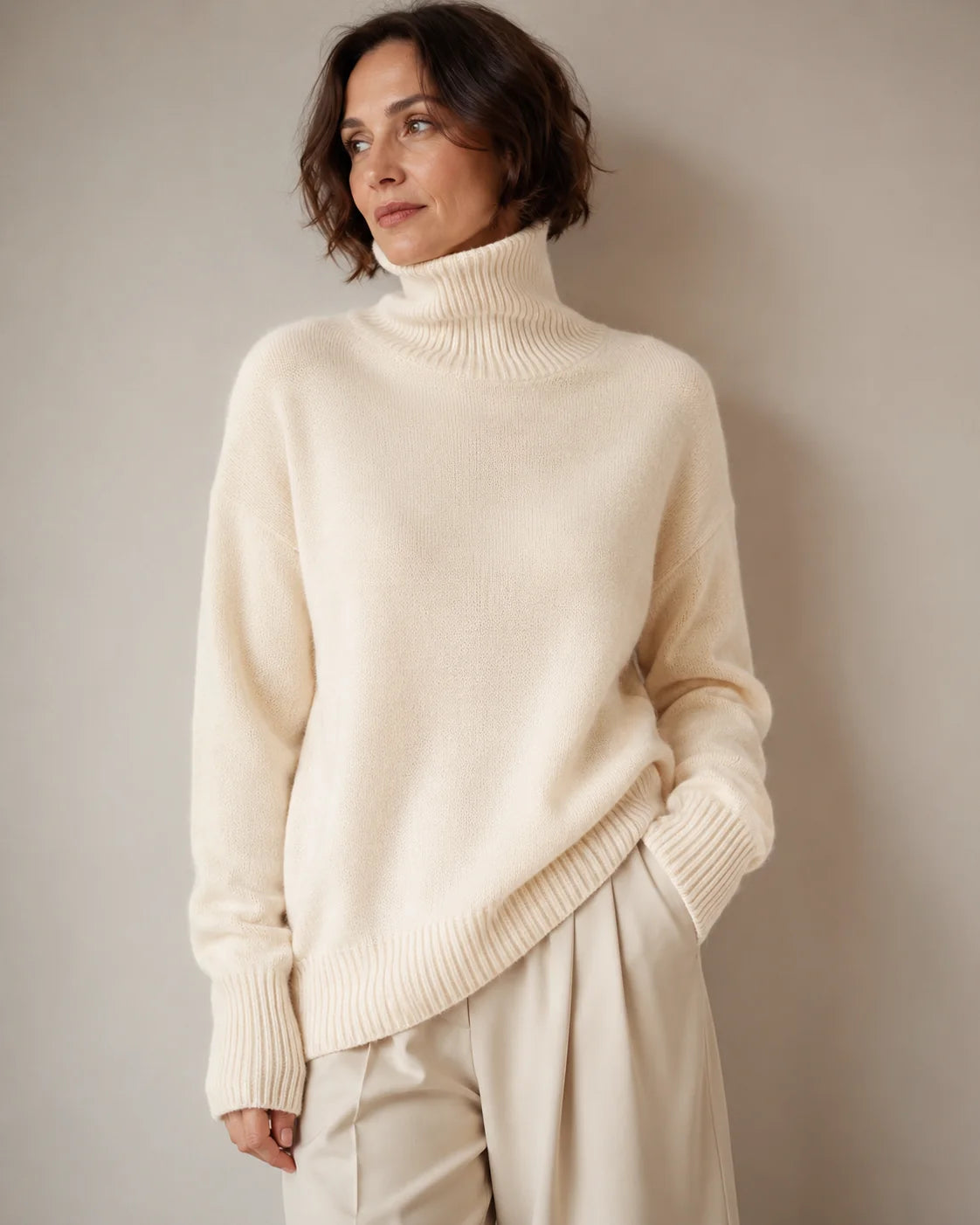 Funnel Neck Knit Jumper – Beige