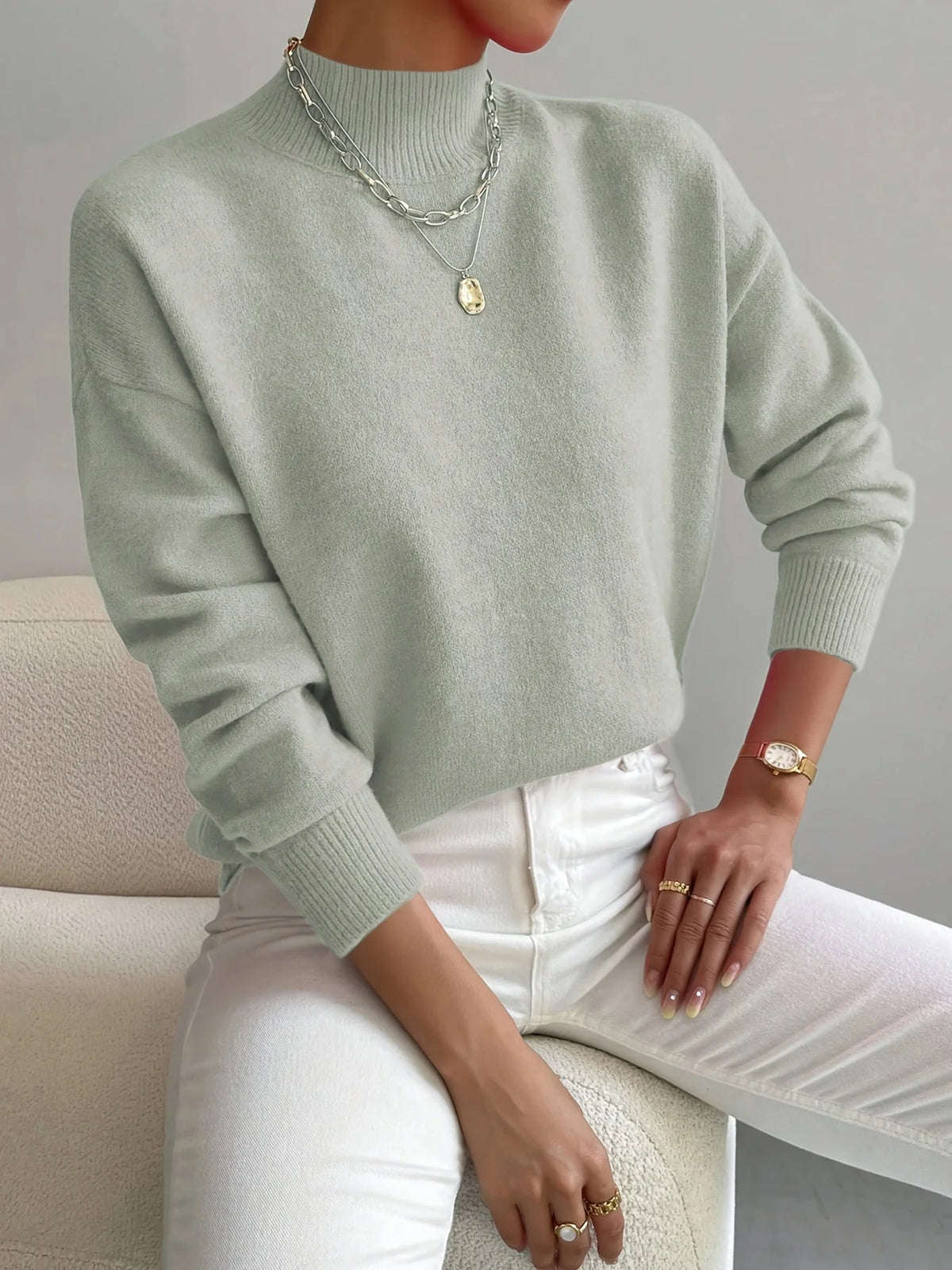 Mock Neck Knit Jumper – Light Green